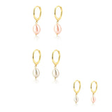 Baroque Pink Pearl Hoop Earrings for Women Piercing