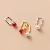 Baroque Pink Pearl Hoop Earrings for Women Piercing