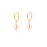 Baroque Pink Pearl Hoop Earrings for Women Piercing
