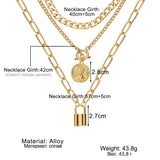 Punk Chain Lock Necklace for Women Coin Choker Metal Pendant
