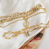 Punk Chain Lock Necklace for Women Coin Choker Metal Pendant