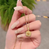 Yellow Diamond Square Pendant Necklace for Women, Wedding Lucky Love Jewelry