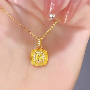 Yellow Diamond Square Pendant Necklace for Women, Wedding Lucky Love Jewelry