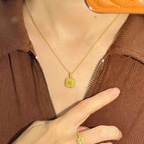 Yellow Diamond Square Pendant Necklace for Women, Wedding Lucky Love Jewelry