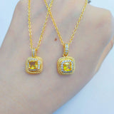 Yellow Diamond Square Pendant Necklace for Women, Wedding Lucky Love Jewelry