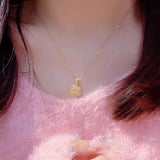 Yellow Diamond Square Pendant Necklace for Women, Wedding Lucky Love Jewelry