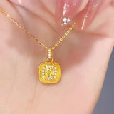 Yellow Diamond Square Pendant Necklace for Women, Wedding Lucky Love Jewelry