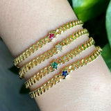 Zircon Charm Bracelet Heart Star Chain Bangle Lobster Clasp Copper Jewelry