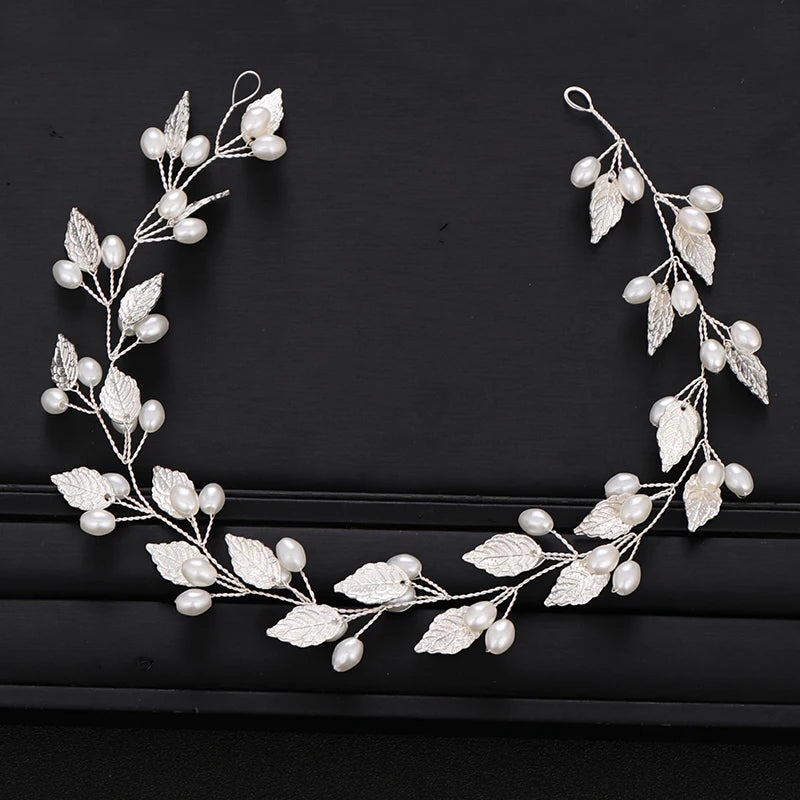 Pearl Leaf Headband Hairband Tiara For Women Bride Wedding