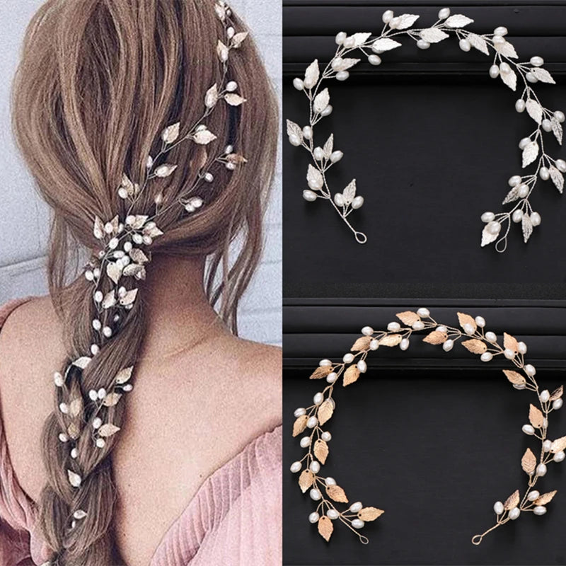 Pearl Leaf Headband Hairband Tiara For Women Bride Wedding