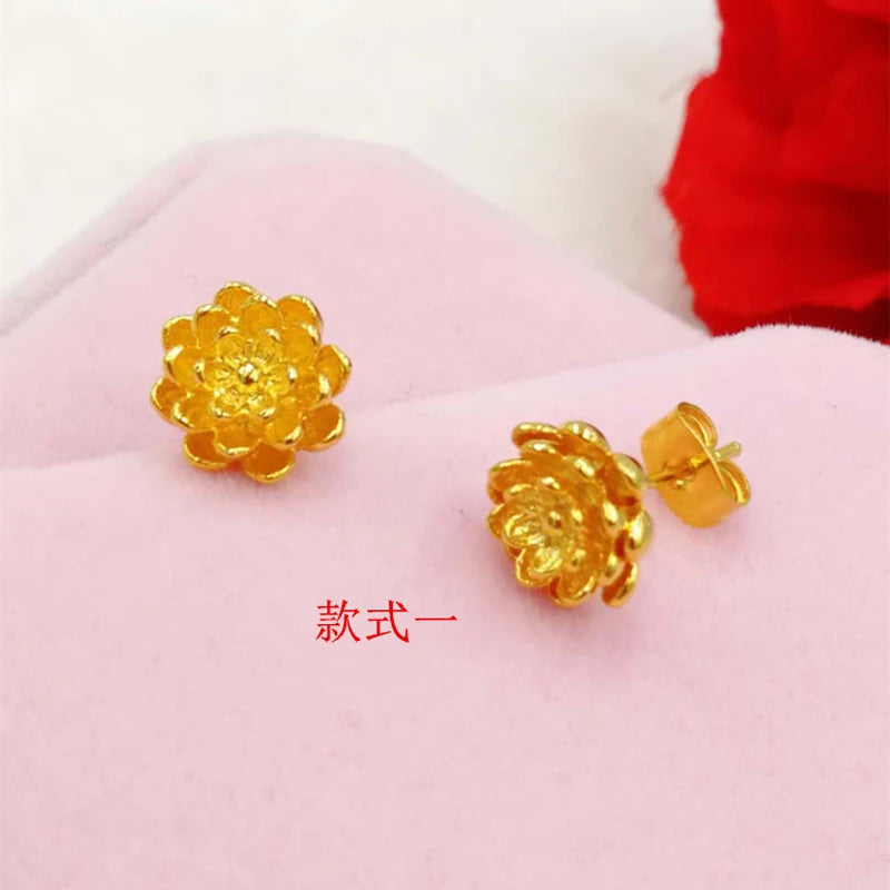 24k Plated Geometric Flower Stud Earrings for Women