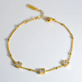 Plated Beads Chain Stone Bracelet Stainless Steel Cubic Zircon Women