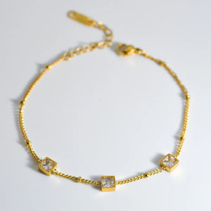 Plated Beads Chain Stone Bracelet Stainless Steel Cubic Zircon Women