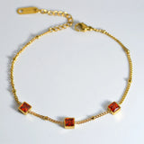 Plated Beads Chain Stone Bracelet Stainless Steel Cubic Zircon Women