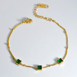 Plated Beads Chain Stone Bracelet Stainless Steel Cubic Zircon Women