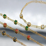 Plated Beads Chain Stone Bracelet Stainless Steel Cubic Zircon Women