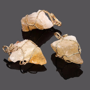 Quartz Stone Pendant Wire Wrapped Citrines Yellow Crystal Nuggets