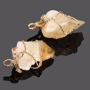 Quartz Stone Pendant Wire Wrapped Citrines Yellow Crystal Nuggets
