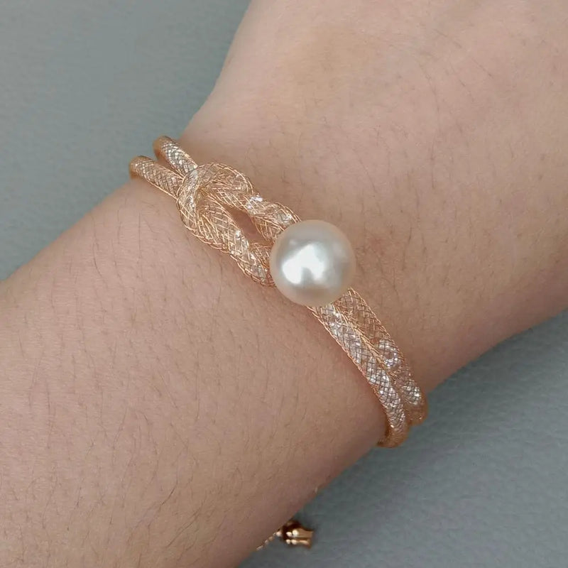 Pink Freshwater Pearl Plated Loop Bracelet