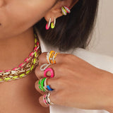 Rainbow Cany Neon Enamel CZ Small Circle Hoop Piercing Earring