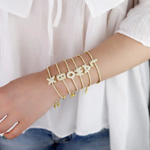Colorful CZ Tennis Chain Initial Adjust Bracelet