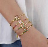 Colorful CZ Tennis Chain Initial Adjust Bracelet