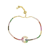 Colorful CZ Tennis Chain Initial Adjust Bracelet