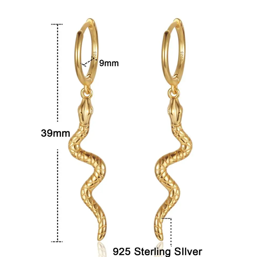 925 Silver Snake Hoop Earrings Women Party Jewelry Punk Gift
