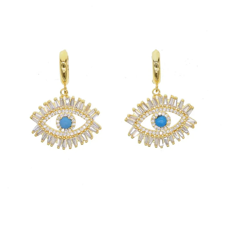 Evil Eye Charm CZ Turquoise Stone Jewelry Set