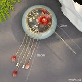 Red Flower Pearls Tassel Hair Sticks Hairpins Chinese Wedding Hair Accessories