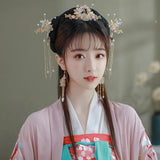 Red Flower Pearls Tassel Hair Sticks Hairpins Chinese Wedding Hair Accessories