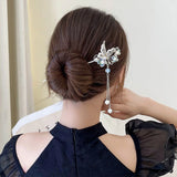 Red Flower Pearls Tassel Hair Sticks Hairpins Chinese Wedding Hair Accessories