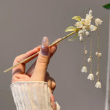 Red Flower Pearls Tassel Hair Sticks Hairpins Chinese Wedding Hair Accessories