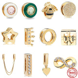 925 Silver Round Bow Crown Pave Clip Charms Beads for Women Bracelet