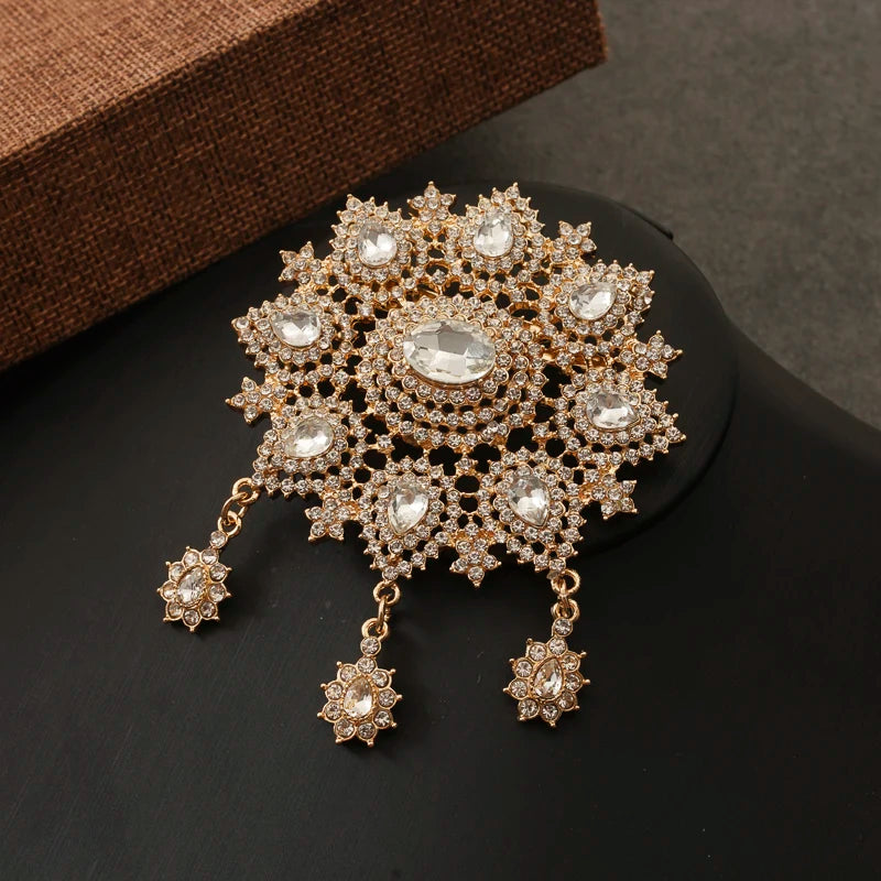 Crystal Rhinestone Brooch Moroccan Tassel Women Accessory