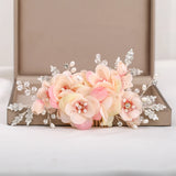 Rose Flowers Tiara Hair Comb Crystal Headpiece For Bride Women