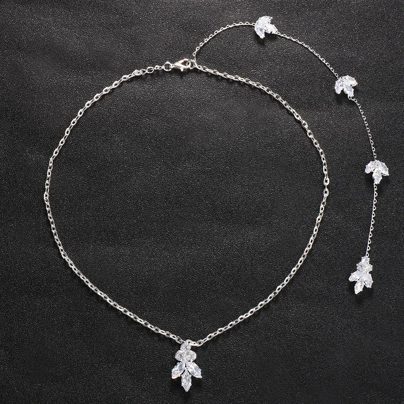 Zircon Crystal Flower Bridal Back Chain Necklace