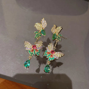 Retro Multicolor Crystal Butterfly Earrings For Women Girls