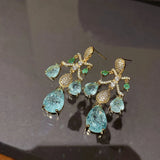 Silver Tassel Drop Stud Pear Crystal Zircon Earrings