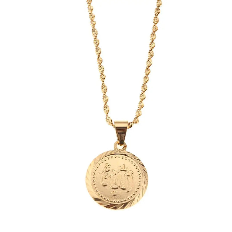 Small Round Allah Pendant Necklace Islamic Muslim Chain Pendant