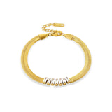 Flat Snake Chain Stainless Steel Bracelet with Green Crystal Zircon
