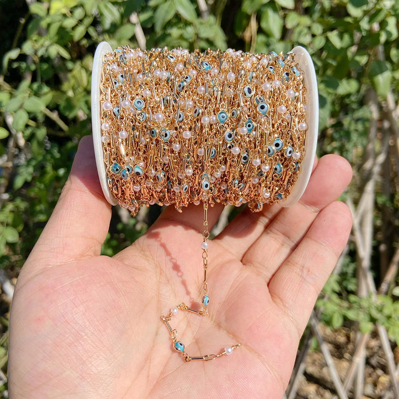 Stainless Steel Chain Evil Eye Charms Pearl Beads DIY Necklace Anklets Bracelet