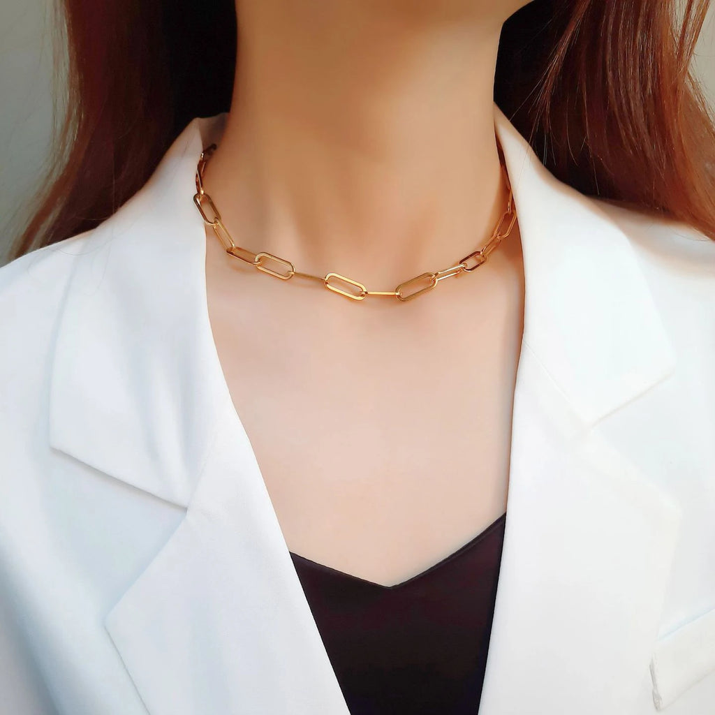 Stainless Steel Choker Necklace Women Hip-hop Punk Short Box Link Neck Chains