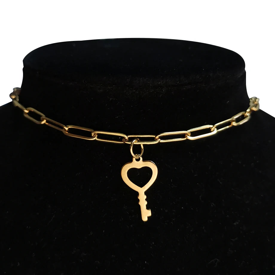 Stainless Steel Choker Necklace Women Hip-hop Punk Short Box Link Neck Chains