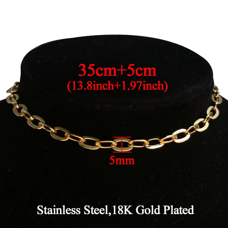 Stainless Steel Choker Necklace Women Hip-hop Punk Short Box Link Neck Chains