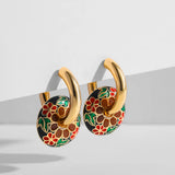Enamel Flower Donuts Round Loop Earrings for Women