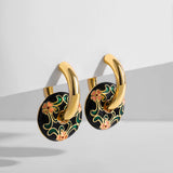 Enamel Flower Donuts Round Loop Earrings for Women