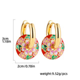 Enamel Flower Donuts Round Loop Earrings for Women