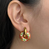 Enamel Flower Donuts Round Loop Earrings for Women
