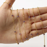 Stainless Steel Faceted Stone Rosary Chain Beads for DIY Jewelry